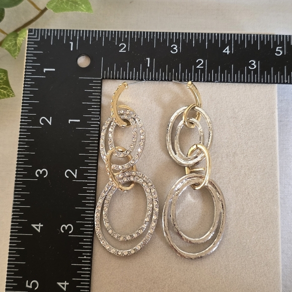 Long Statement Gold And Silver Oval Drop Glam Earrings - Picture 9 of 9